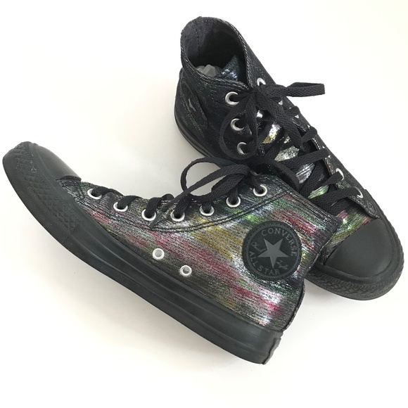 CONVERSE Metallic Iridescent Rainbow High Top Sneakers Black Women’s Size 7 - Picture 3 of 16